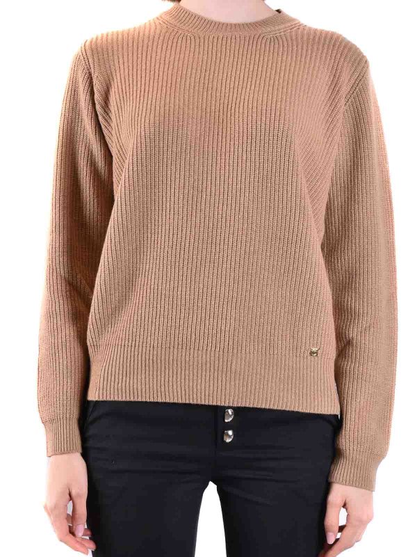 Pinko: Strickpullover mit Rundhalsausschnitt online - Rundhalspullover - Beige