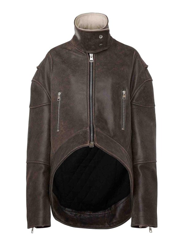 J.W. ANDERSON: casual jackets - High-Neck Curved Leather Jacket
