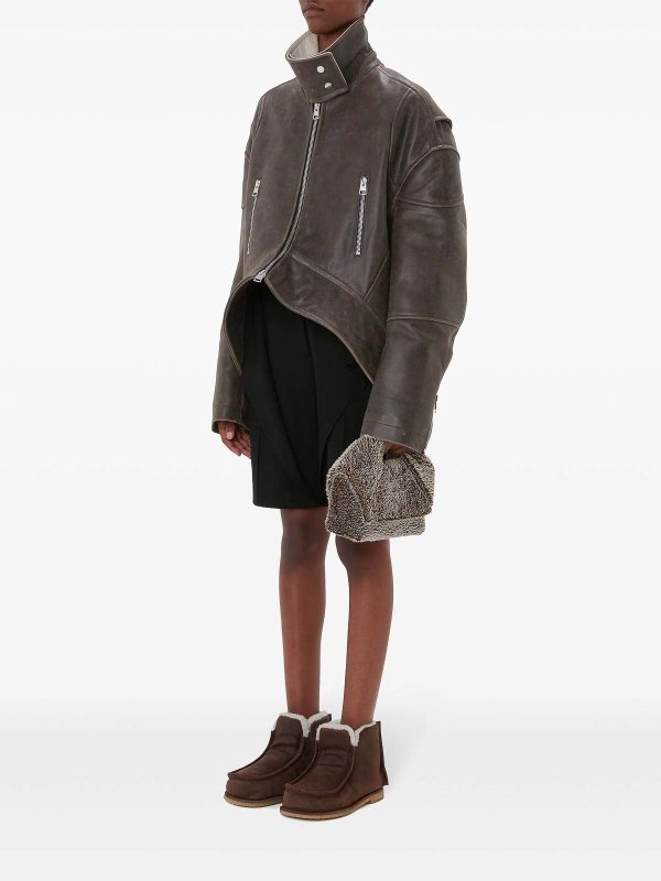 J.W. ANDERSON: casual jackets online - High-Neck Curved Leather Jacket