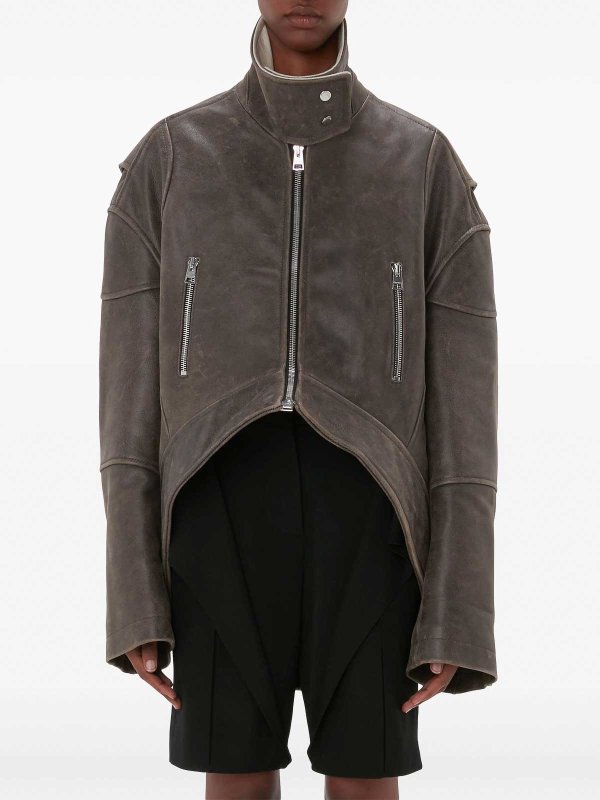 The Best Shops J.W. ANDERSON: casual jackets - High-Neck Curved Leather Jacket