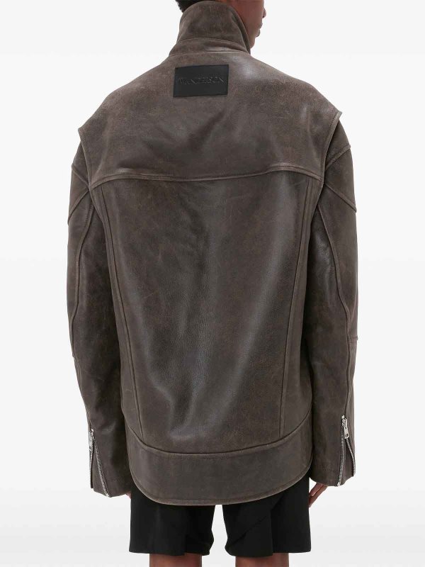 High-Neck Curved Leather Jacket shop online: J.W. ANDERSON