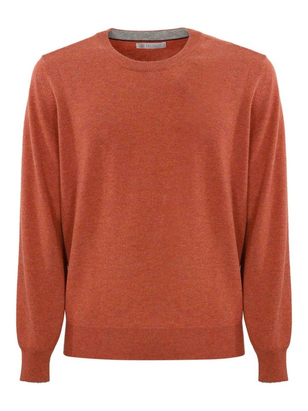 BRUNELLO CUCINELLI: Strickpullover mit Rundhalsausschnitt - Rundhalspullover - Orange