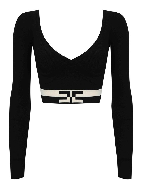 ELISABETTA FRANCHI: Tops & Tank tops - Cropped Top In Viscose With Logo Bands