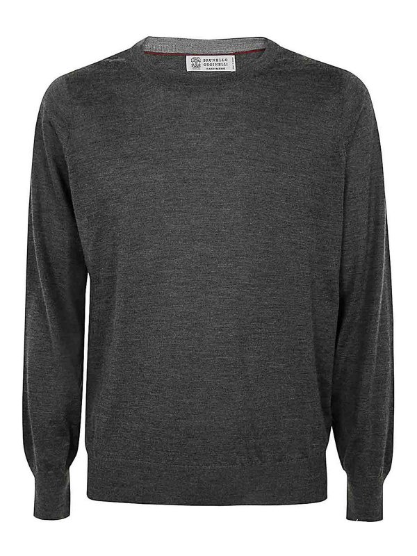 BRUNELLO CUCINELLI: Strickpullover mit Rundhalsausschnitt - Rundhalspullover - Grau