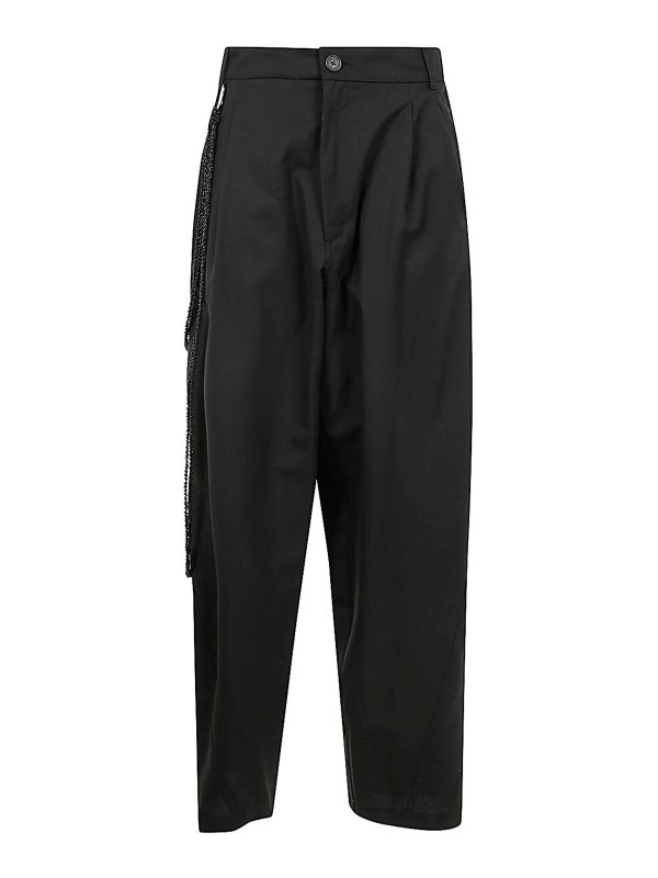 DARKPARK: casual trousers - Phebe Chain Adorned Light Wool Wide Leg Pants