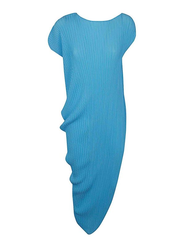 PLEATS PLEASE ISSEY MIYAKE: ニーレングスドレス - 膝丈ドレス - ブルー