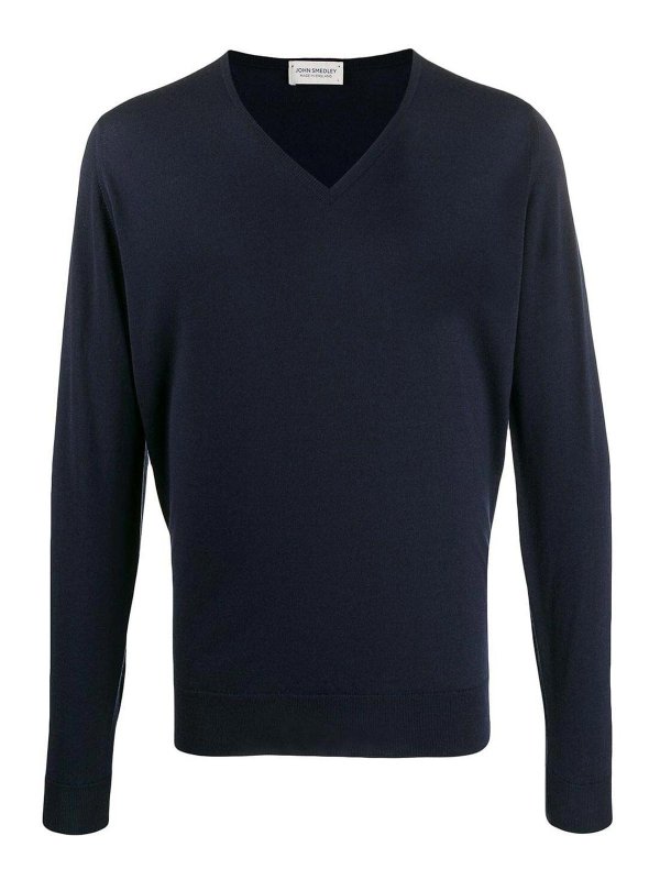 JOHN SMEDLEY: Strickpullover mit Rundhalsausschnitt - Rundhalspullover - Blau