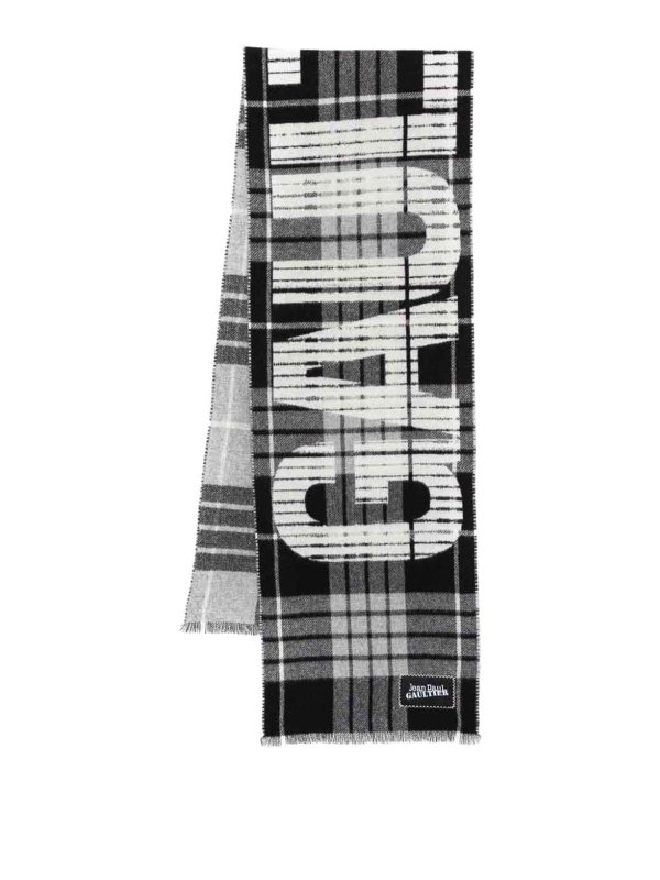 JEAN PAUL GAULTIER: scarves - Tartan Wool Scarf With  Logo