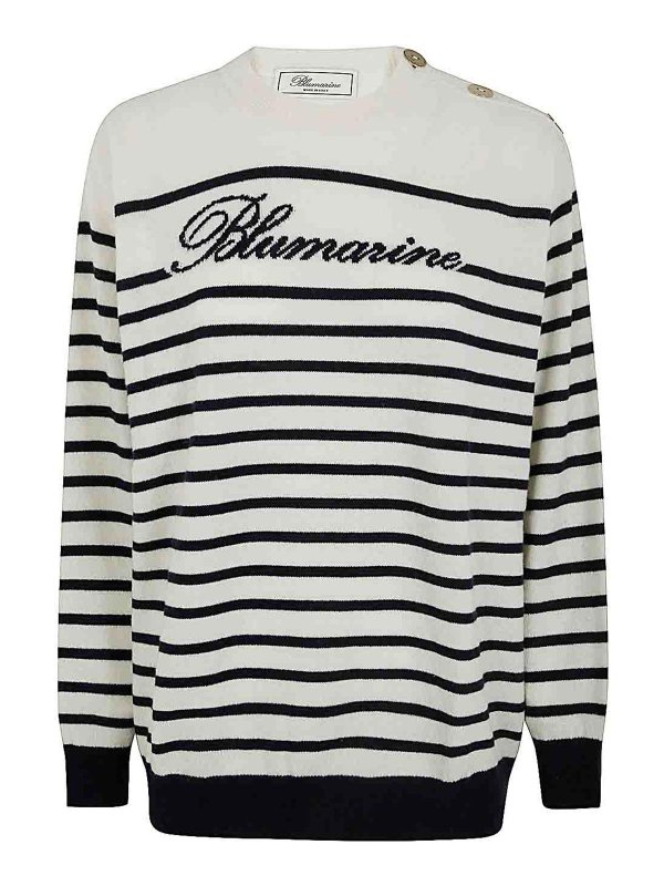 BLUMARINE: Strickpullover mit Rundhalsausschnitt - Rundhalspullover - Weiß