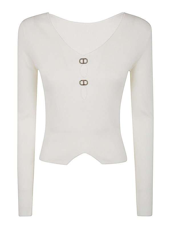 TWINSET: Strickpullover mit Rundhalsausschnitt - Rundhalspullover - Weiß