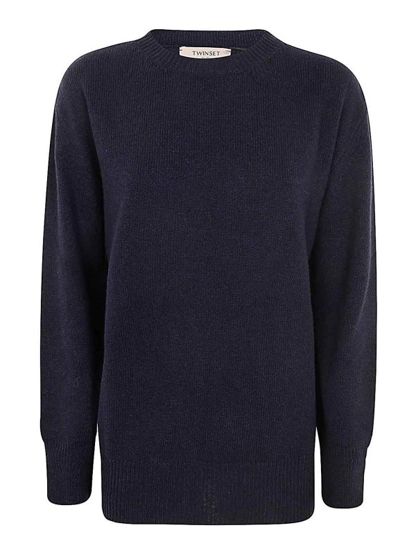 TWINSET: Strickpullover mit Rundhalsausschnitt - Rundhalspullover - Blau