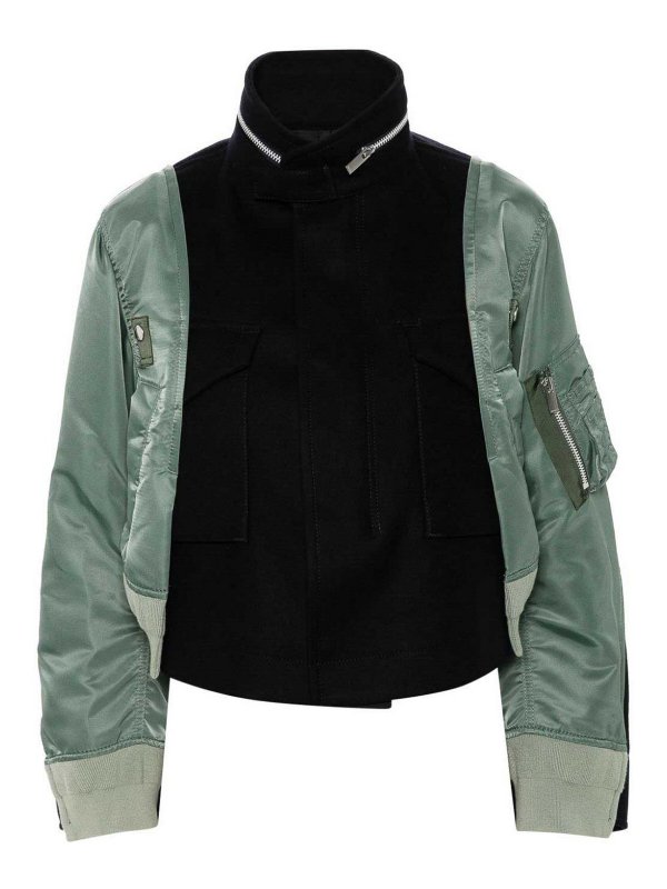 Sacai: giacche casual - Giacca in twill di lana Melton X nylon