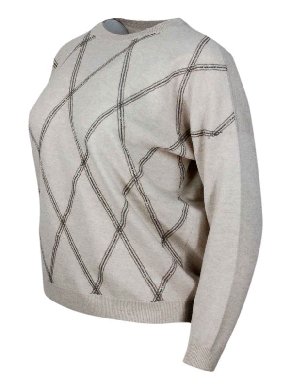 BRUNELLO CUCINELLI: Strickpullover mit Rundhalsausschnitt online - Rundhalspullover - Beige