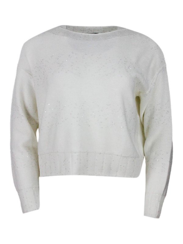 LORENA ANTONIAZZI: Strickpullover mit Rundhalsausschnitt - Rundhalspullover - Weiß