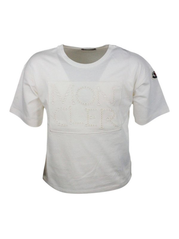 MONCLER: T-shirts - T-Shirt - Creme