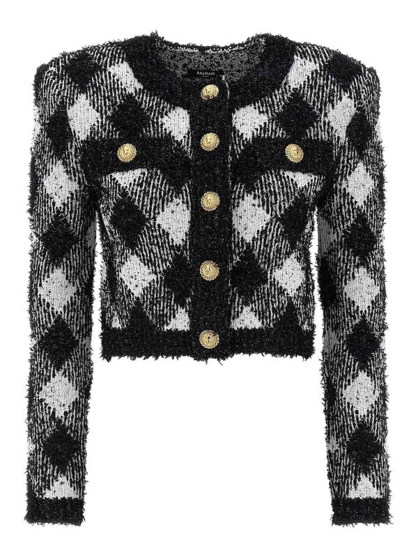 Balmain: casual jackets - Vichy Tweed Short Jacket