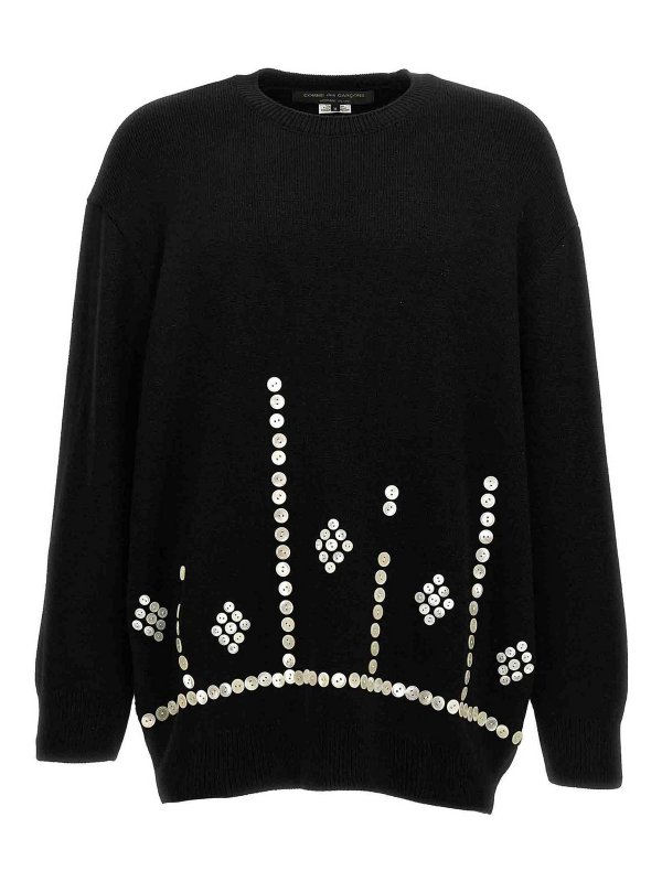 COMME DES GARÇONS HOMMES PLUS: Strickpullover mit Rundhalsausschnitt - Rundhalspullover - Schwarz