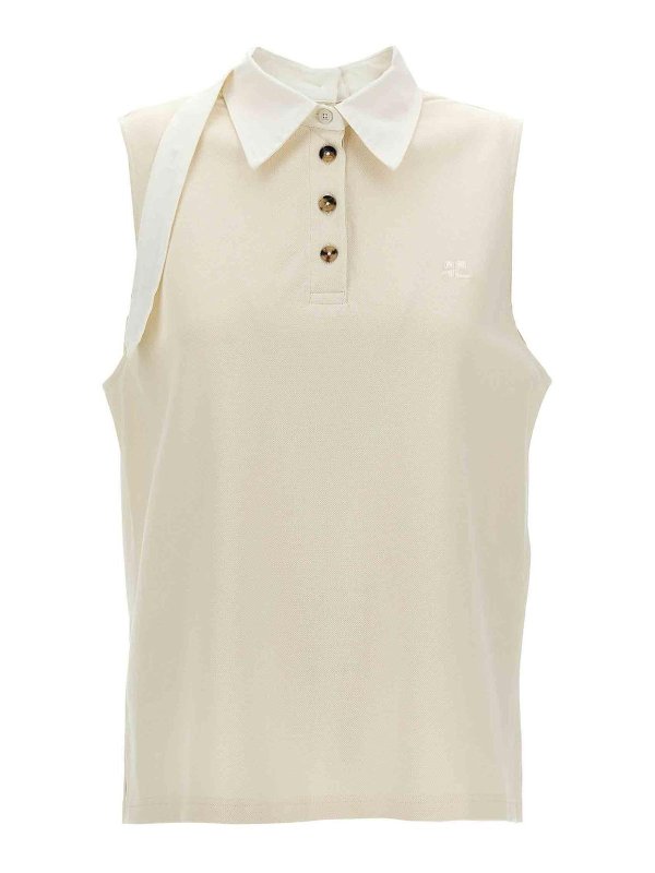 Courreges: polo shirts - Sangle Sleeveless Polo Shirt