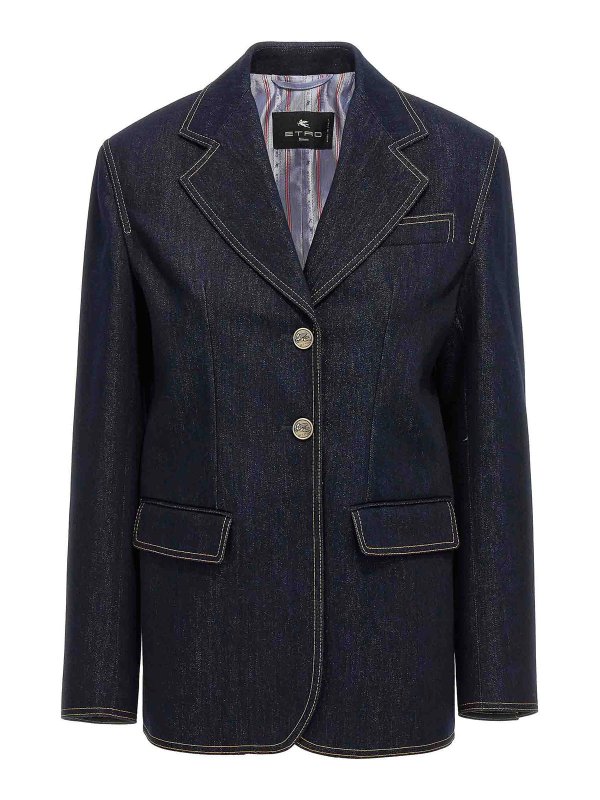 ETRO: blazers - Single-Breasted Denim Blazer