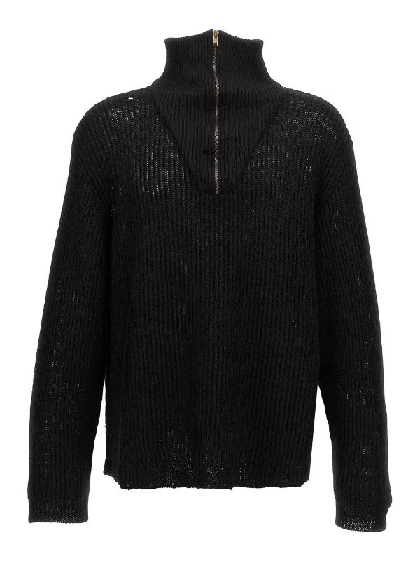 Maison Margiela: cardigan - Maglione a mezza zip invecchiato