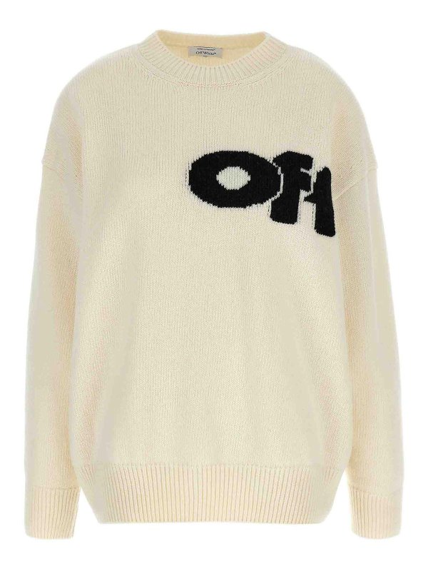 OFF-WHITE: Pull col rond - Pull Col Rond - Blanc