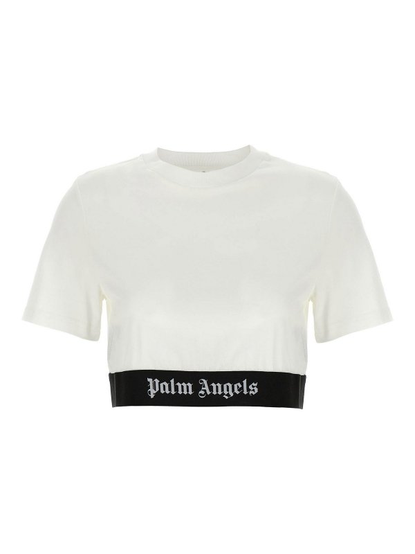 Palm Angels: t-shirt - T-shirt corta classica con nastro con logo