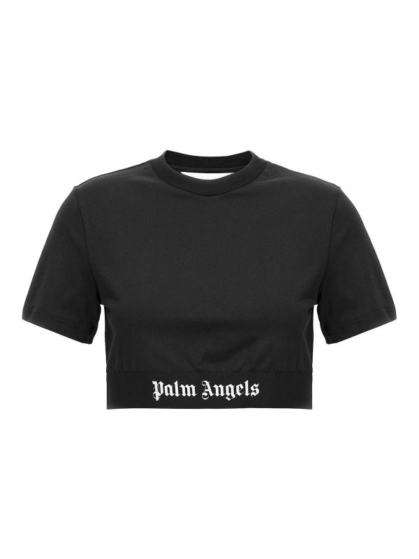Palm Angels: t-shirt - T-shirt corta classica con nastro con logo