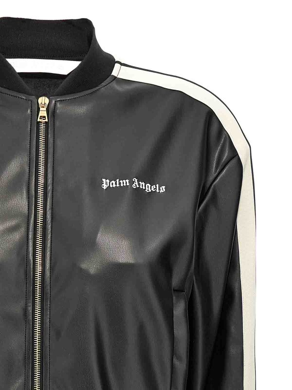 The Best Shops Palm Angels: Sweatshirts & Sweaters - Leather Effect Track Bomber Sweatshirt