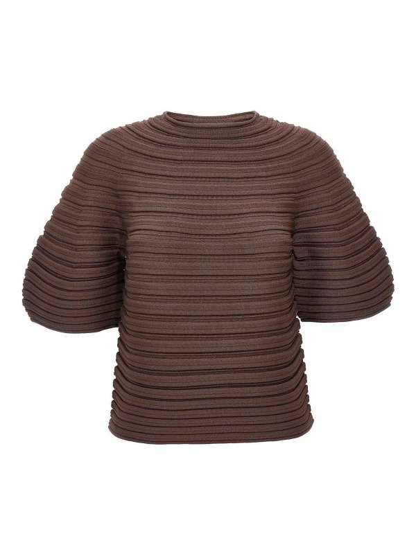 PLEATS PLEASE ISSEY MIYAKE: t-shirt - T-shirt lavorata a maglia con funghi