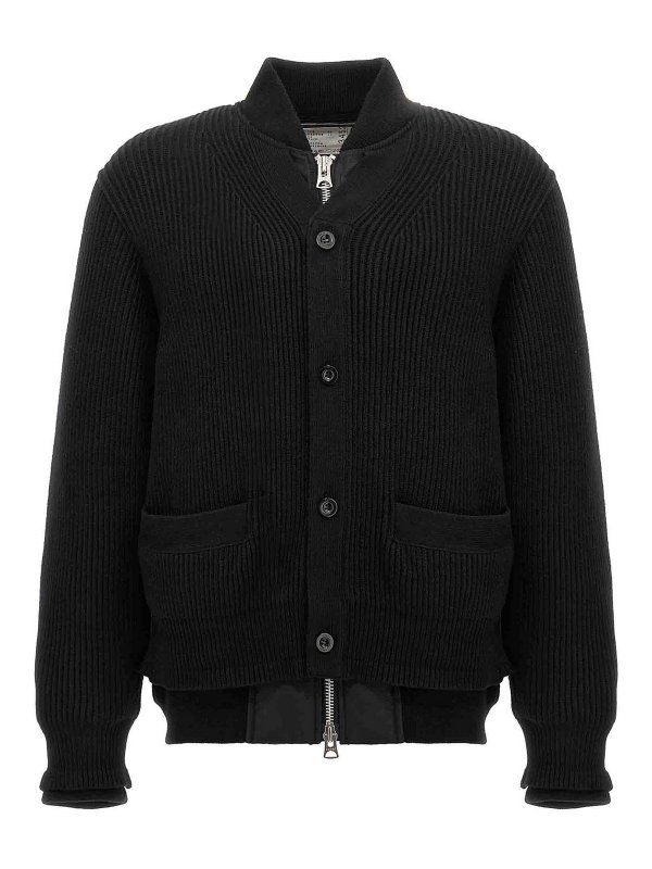 Sacai: cardigans - Nylon Insert Cardigan