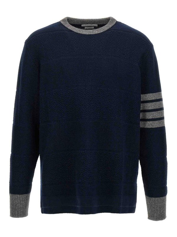 THOM BROWNE: maglia collo rotondo - Maglione a righe stile rugby testurizzato