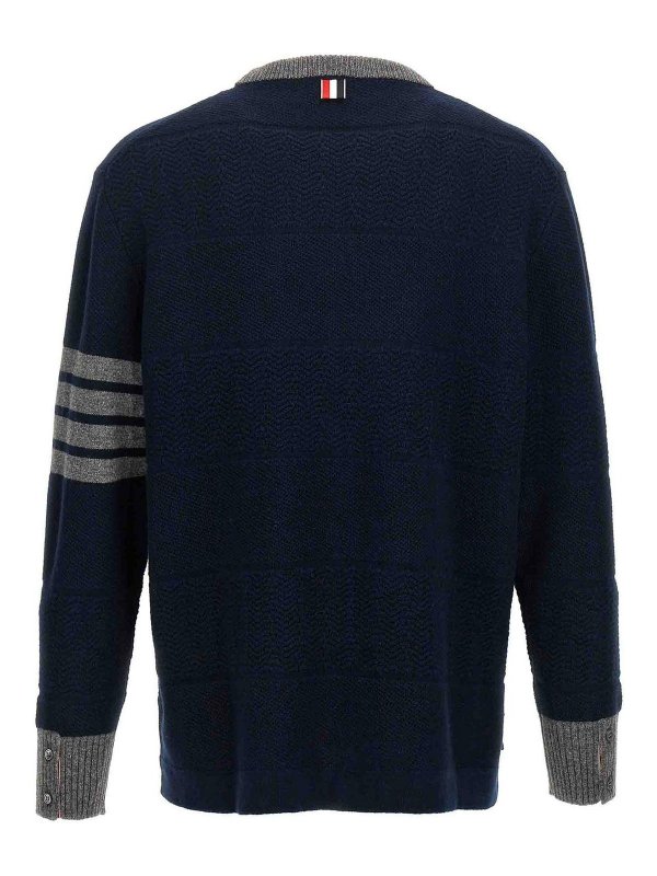 THOM BROWNE: maglia collo rotondo online - Maglione a righe stile rugby testurizzato