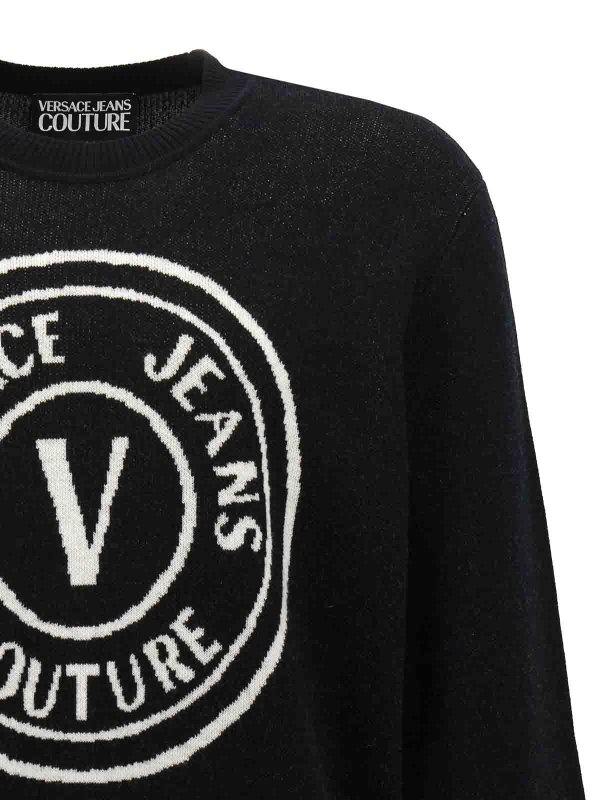 The Best Shops Versace Jeans Couture: Strickpullover mit Rundhalsausschnitt - Rundhalspullover - Weiß