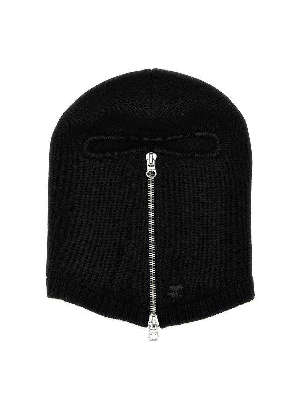 Courreges: hats & caps - Zipped Wool Balaclava