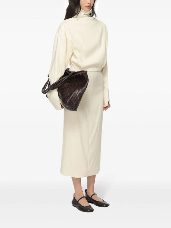 CARVEN: maxi dresses online - High Neck Dress In Crepe Wool