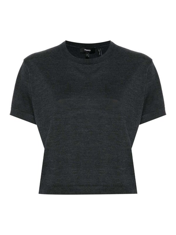 Theory: Strickpullover mit Rundhalsausschnitt - Rundhalspullover - Grau