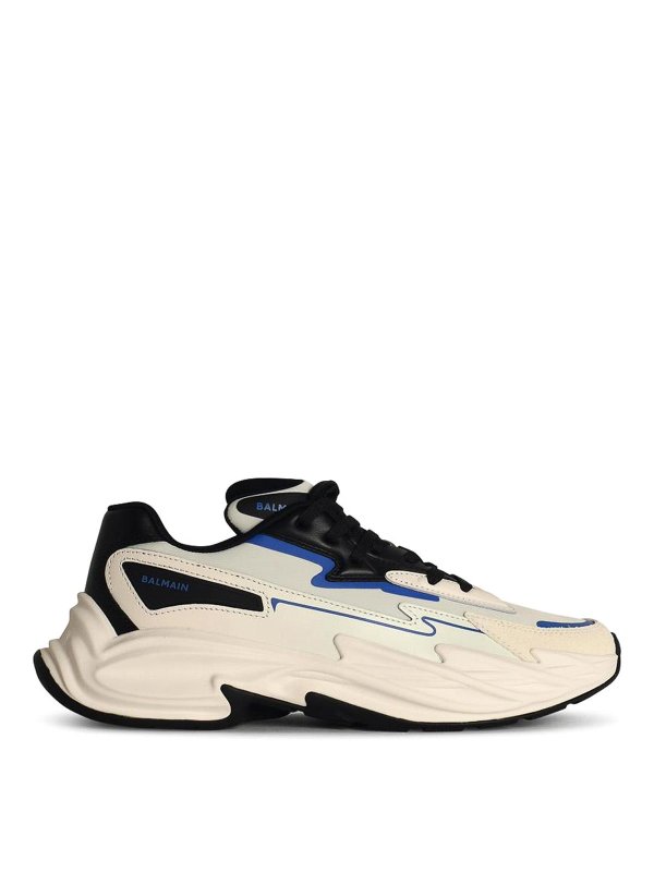 Balmain: trainers - Run Low Grey Leather Blend Sneakers