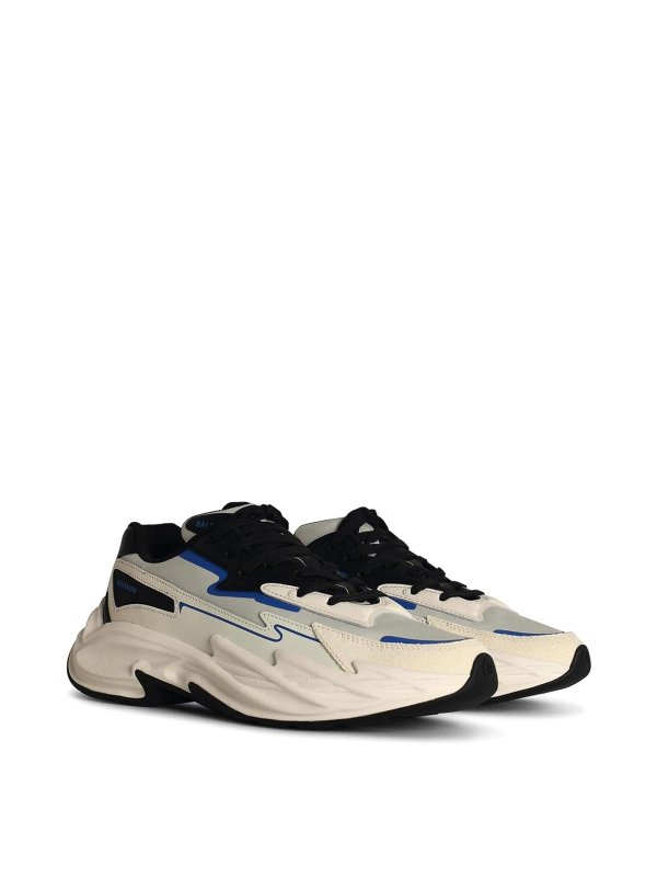 Balmain: trainers online - Run Low Grey Leather Blend Sneakers