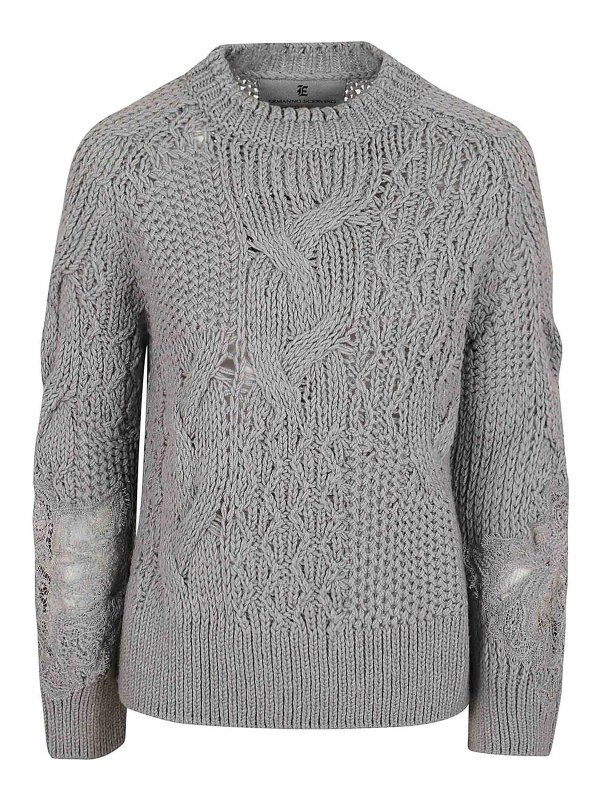 ERMANNO SCERVINO: Suéteres con cuello pico - Suéter Cuello Redondo - Gris