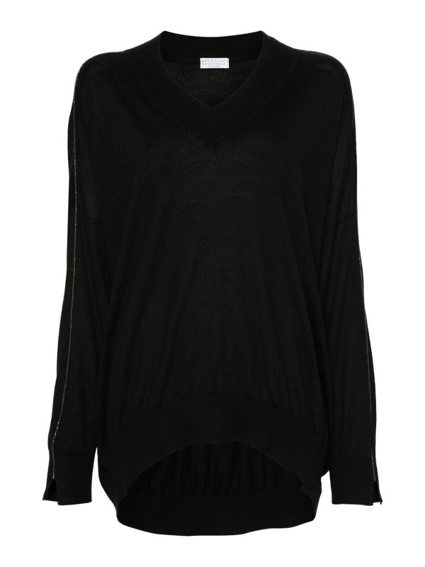 BRUNELLO CUCINELLI: Strickpullover mit V-Ausschnitt - V-Pullover - Schwarz