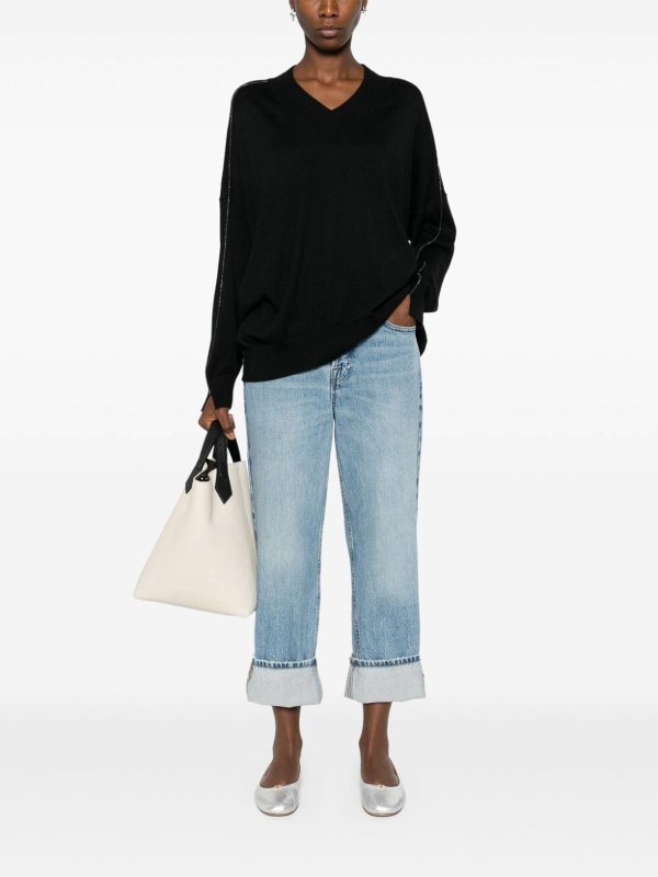 BRUNELLO CUCINELLI: Strickpullover mit V-Ausschnitt online - V-Pullover - Schwarz