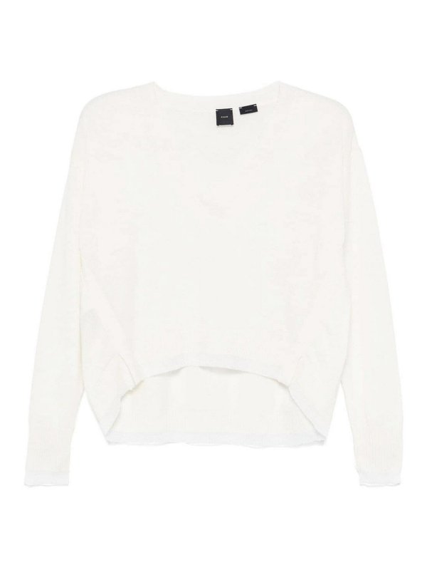 Pinko: Strickpullover mit Rundhalsausschnitt - Rundhalspullover - Weiß