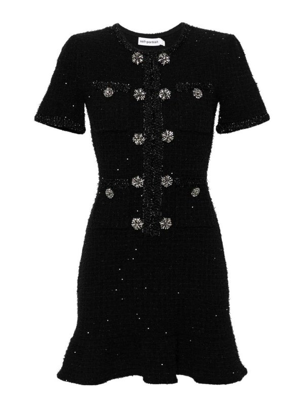 Self Portrait: short dresses - Buttoned Knit Mini Dress