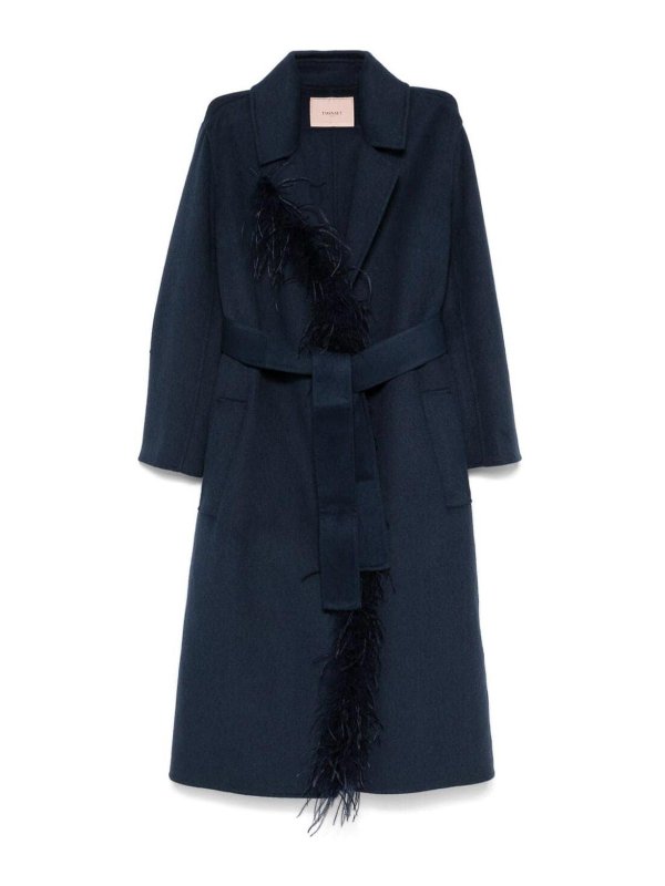 TWINSET: Manteaux au genou - Manteau Au Genou - Bleu Foncé