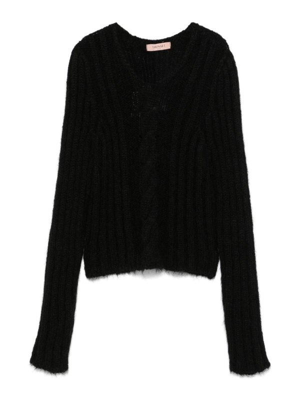 TWINSET: Suéteres con cuello pico - Suéter Cuello Redondo - Negro