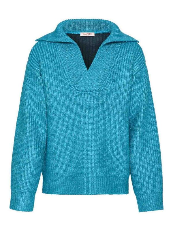 VALENTINO GARAVANI: Strickpullover mit Rundhalsausschnitt - Rundhalspullover - Blau