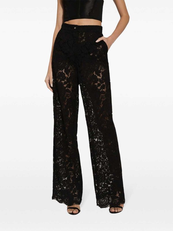 DOLCE & GABBANA: casual trousers online - Lace Wide-Leg Trousers