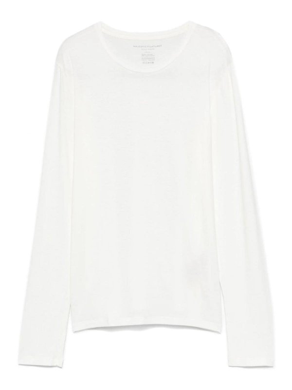 Majestic Filatures: Strickpullover mit Rundhalsausschnitt - Rundhalspullover - Beige