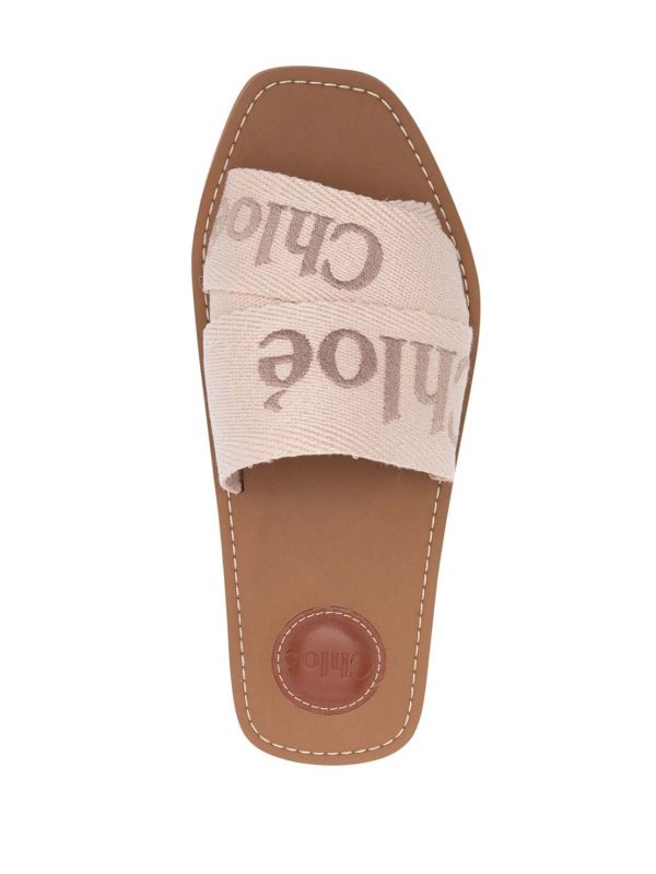 Woody Canvas And Leather Flat Sandals shop online: CHLOE