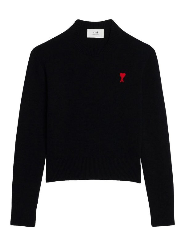 AMI PARIS: Strickpullover mit Rundhalsausschnitt - Rundhalspullover - Schwarz